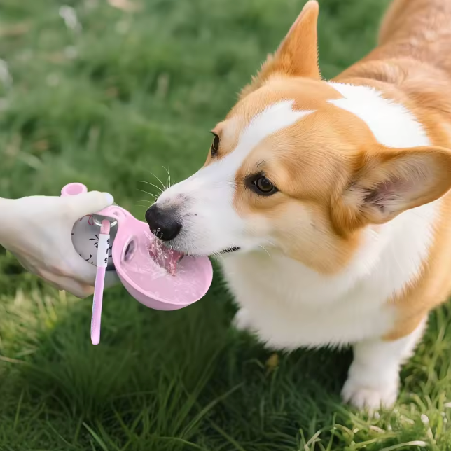 Botella de Agua Portátil 2 en 1 para Perros con Diseño Antifugas
