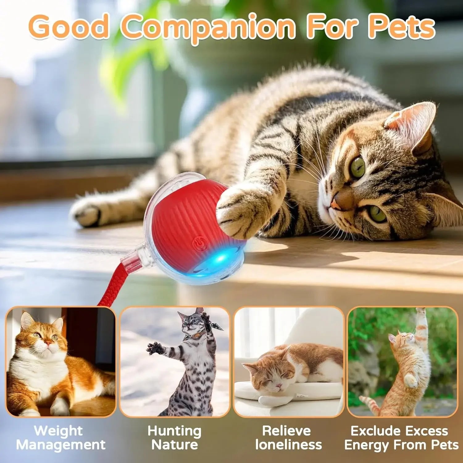 Pelota Interactiva Automática para Perros y Gatos con Cola y Movimiento Inteligente