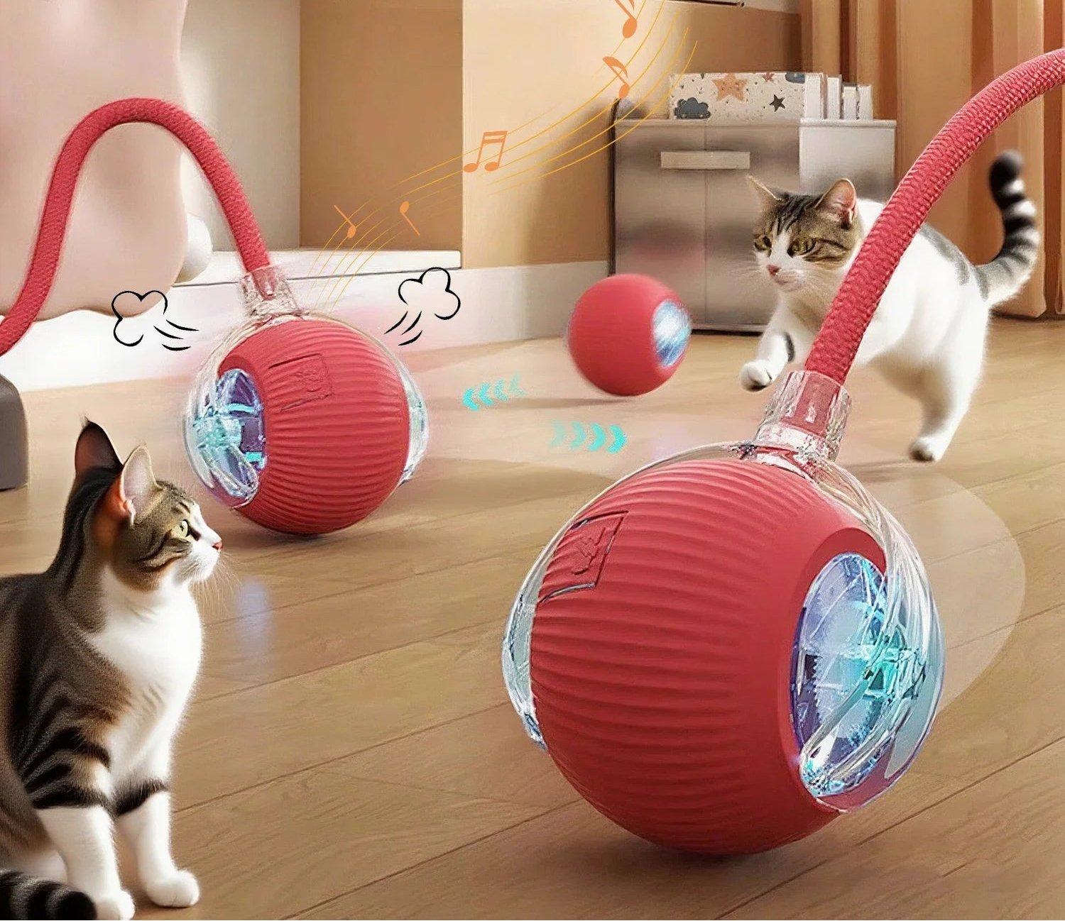 Pelota Interactiva Automática para Perros y Gatos con Cola y Movimiento Inteligente