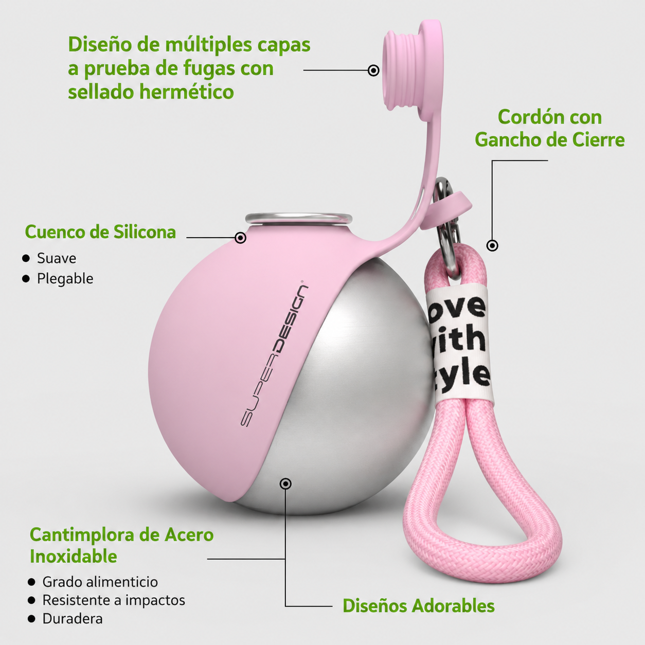 Botella de Agua Portátil 2 en 1 para Perros con Diseño Antifugas